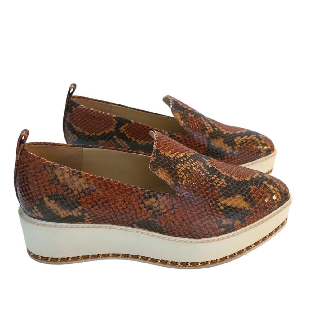 Karl Lagerfeld Brea Snakeskin Print Leather Platform Loafers Retro Sz 7.5